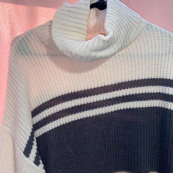 Soft Striped Cowl Neck Sweater Takara Puff Sleeve Large Acrylic & Polyester - Picture 2 of 13
